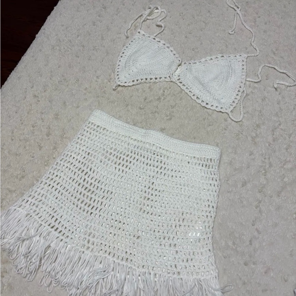 Amazon White Crochet Swim Coverup Set